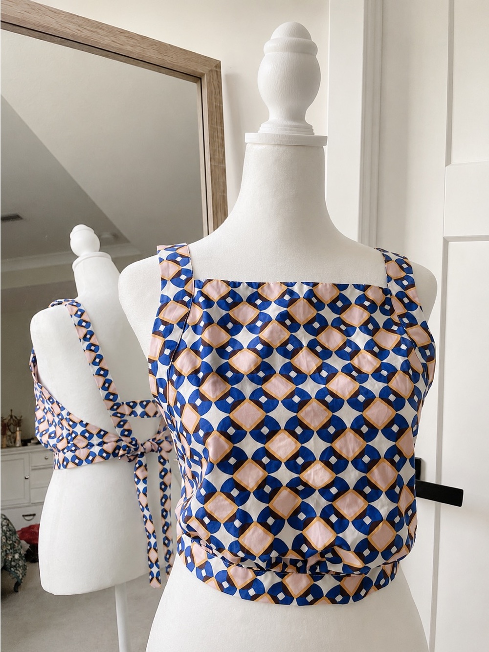 Zara Retro Mod Print Tie Back Cotton Tank Top
